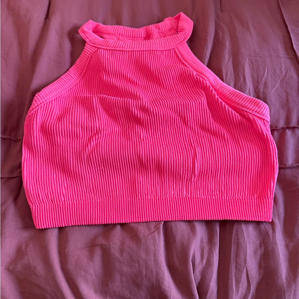 Aerie Pink Ribbed Sleeveless Crop Tank Top